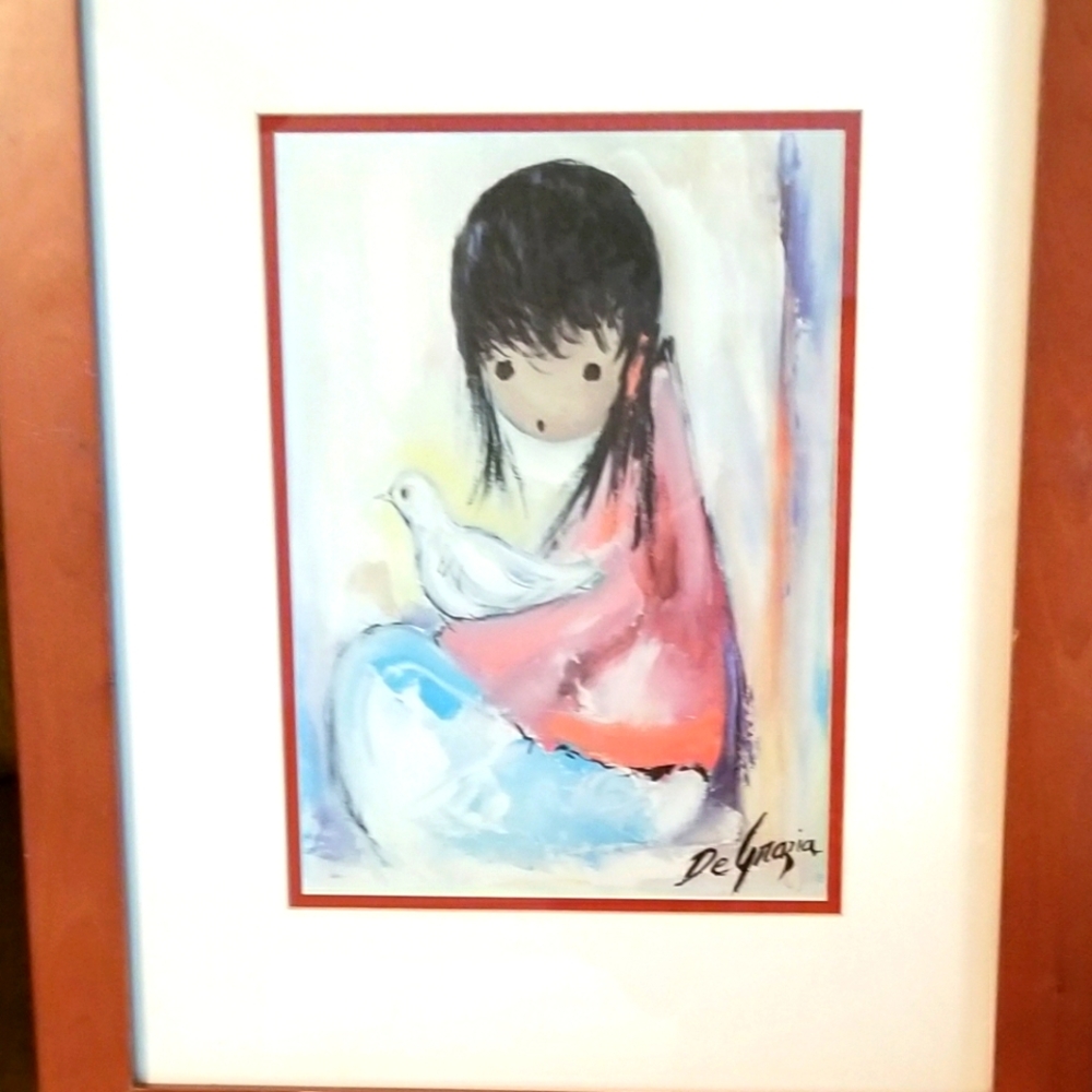 Vintage DeGrazia 21" x 17"  Print "The White Dove" with Signature